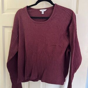 Time and Tru Ribbed Maroon Long Sleeve Top
